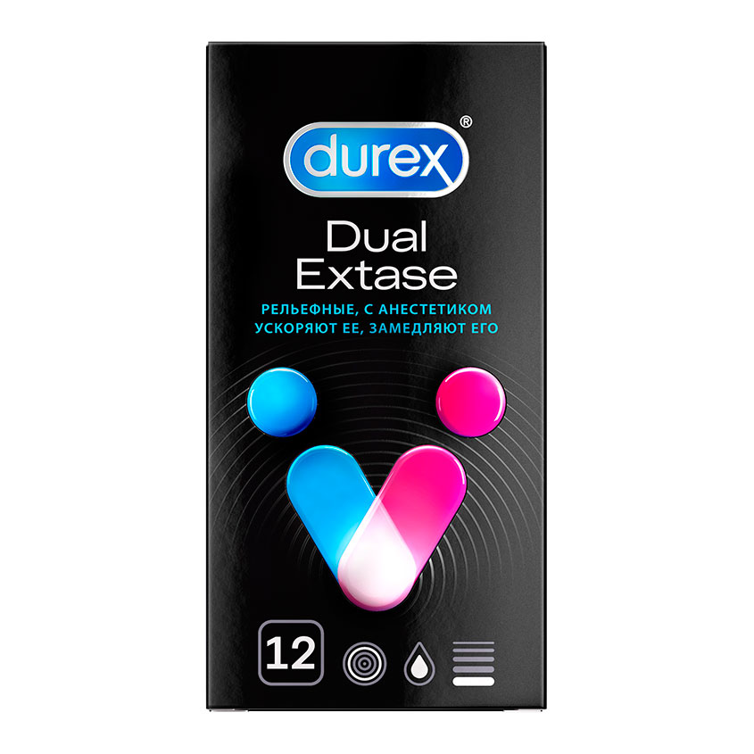 Презервативы DUREX Dual Extase рельефные с анестетиком 12 шт цена и фото