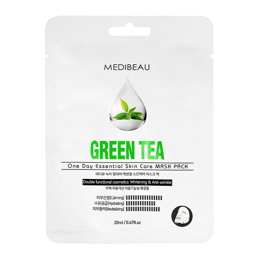 Маска для лица MEDIBEAU с экстрактом зеленого чая успокаивающая 20 мл medibeau маска для лица medibeau с экстрактом зеленого чая успокаивающая 20 мл