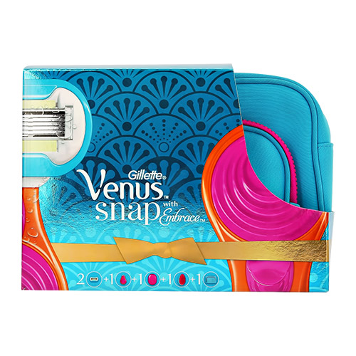 Набор подарочный женский GILLETTE VENUS SNAP Бритва с 2 сменными кассетами, расческа, косметичка