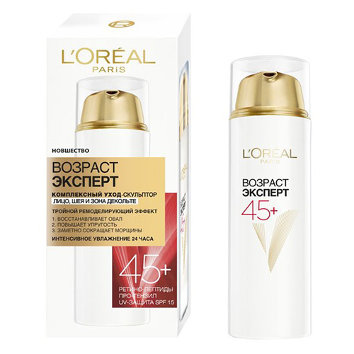 Уход-скульптор для лица, шеи и зоны декольте LOREAL ВОЗРАСТ ЭКСПЕРТ 45+ SPF-15 50 мл Уход-скульптор для лица, шеи и зоны декольте LOREAL ВОЗРАСТ ЭКСПЕРТ 45+ SPF-15 50 мл - фото 1