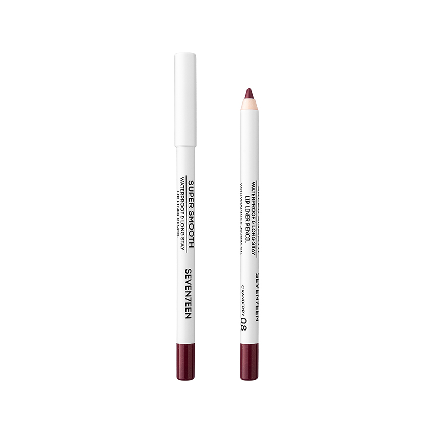 Карандаш для губ SEVENTEEN SUPER SMOOTH W/P LIP LINER водойстойкий с витамином Е тон 08 Клюква