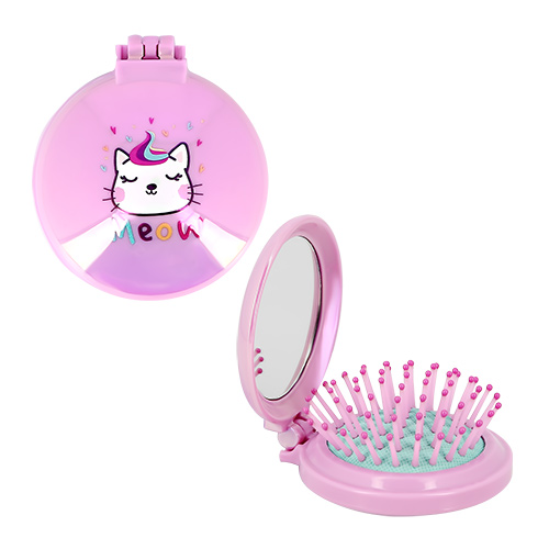 

Расческа для волос MISS PINKY с зеркалом складная с принтом розовый котик