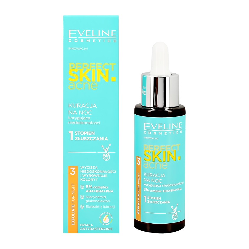 EVELINE Сыворотка для лица EVELINE PERFECT SKIN ACNE ночная с 5% комплексом кислот 30 мл eveline сыворотка для лица eveline perfect skin acne ночная с