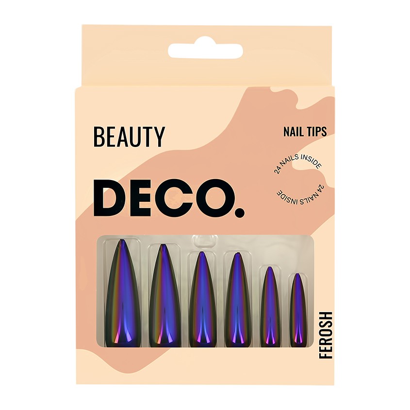 Набор накладных ногтей с клеевыми стикерами `DECO.` FEROSH violet (24 шт + клеевые стикеры 24 шт)