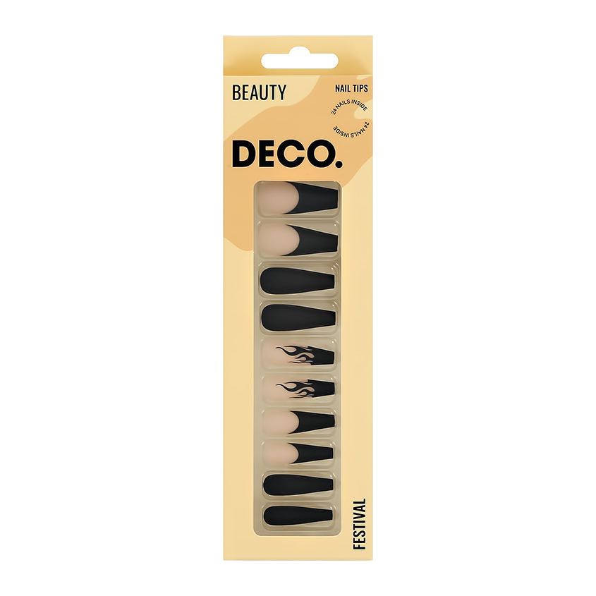 Набор накладных ногтей с клеевыми стикерами DECO. BEAUTY festival black fire 24 шт + клеевые стикеры 24 шт