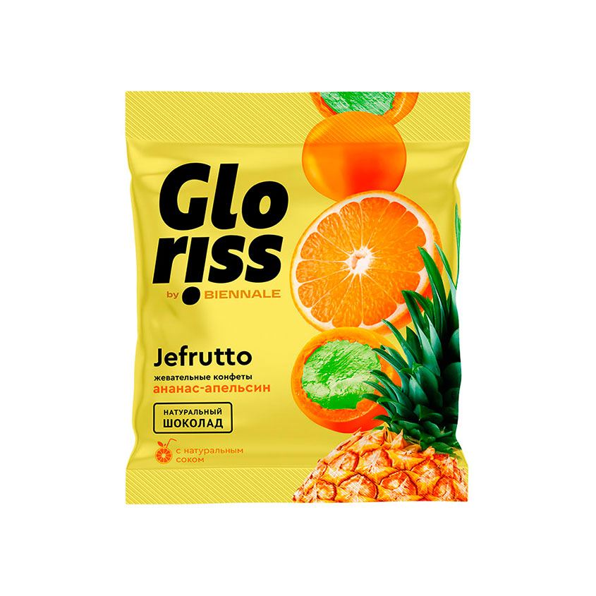 Жевательные конфеты `GLORISS` Ананас и апельсин 35 г