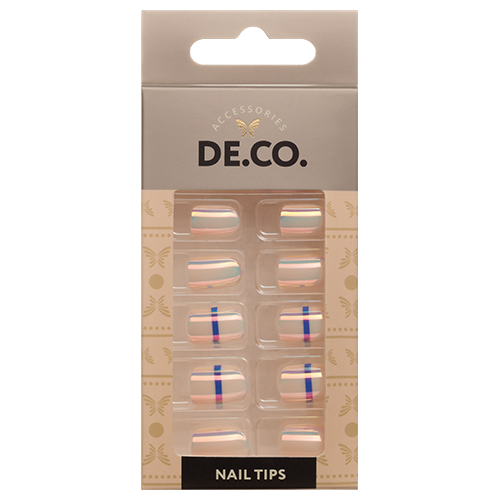 

Набор накладных ногтей DE.CO. METALLIC 24 шт + клеевые стикеры 24 шт blue stripe