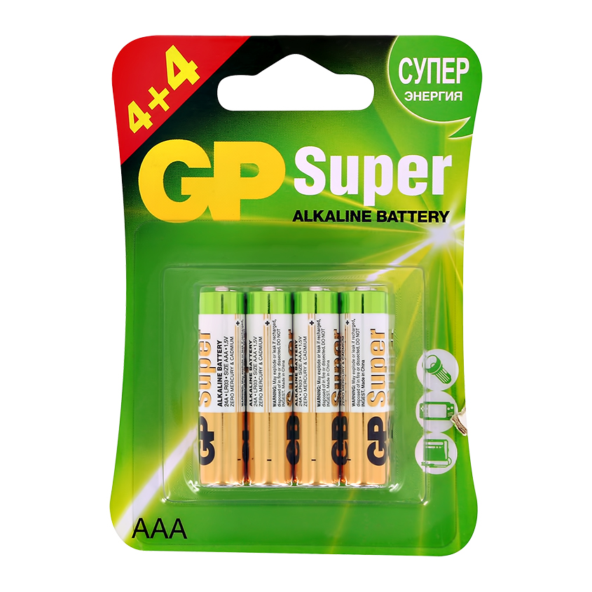 Батарейки GP SUPER ALKALINE АAА 8 шт батарейки gp super аaа lr03 12