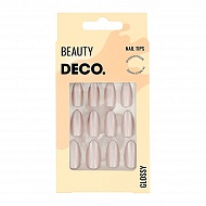 Набор накладных ногтей с клеевыми стикерами `DECO.` GLOSSY beige (24 шт + клеевые стикеры 24 шт)