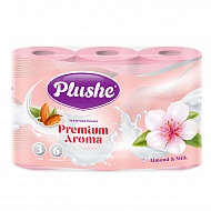 Бумага туалетная `PLUSHE` Almond & Milk 3-х слойная 6 шт