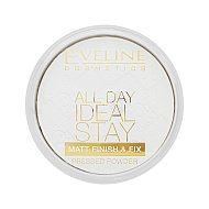 Пудра компактная для лица `EVELINE` ALL DAY IDEAL STAY матирующая бесцветная