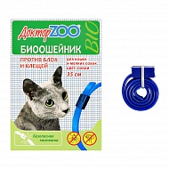 Биоошейник для кошек и мелких собак `ДОКТОР ZOO` BIO против блох и клещей 35 см (синий) 1 шт