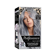 Краска для волос `LOREAL` `PREFERENCE` ЯРКОСТЬ ЦВЕТА тон 10.112 (Серебристо-серый, Сохо)