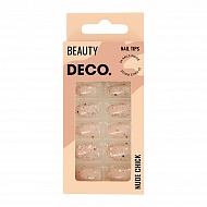 Набор накладных ногтей с клеевыми стикерами `DECO.` NUDE CHICK glitter (24 шт + клеевые стикеры 24 шт)