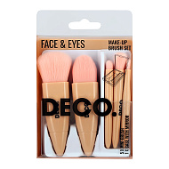 Набор мини-кистей для макияжа `DECO.` в футляре с зеркалом 5 шт