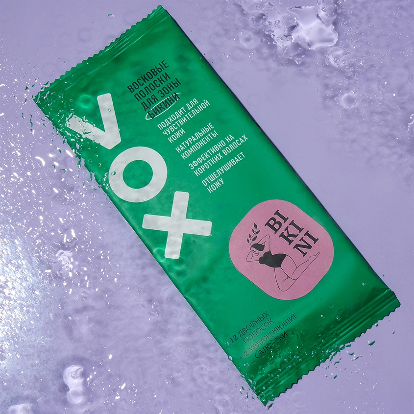Полоски восковые для бикини `VOX` GREEN 12 шт + 2 салфетки