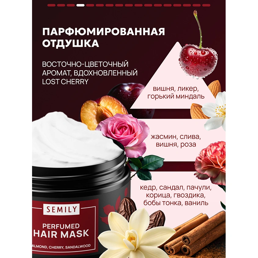 Маска для волос `SEMILY` парфюмированная с ароматом миндаля и вишни (восстанавливающая) 300 мл