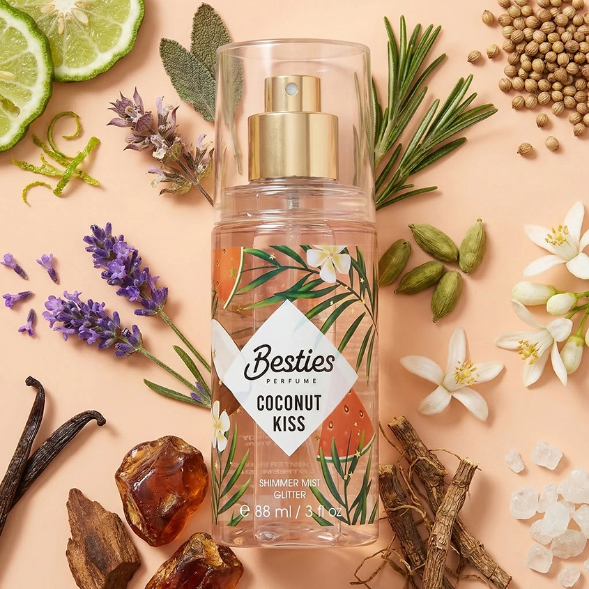 Парфюмированный мист для тела `BESTIES` SHIMMER MIST coconut kiss (жен.) 88 мл
