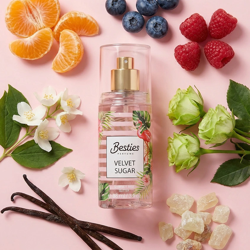 Парфюмированный мист для тела `BESTIES` SHIMMER MIST velvet sugar (жен.) 88 мл