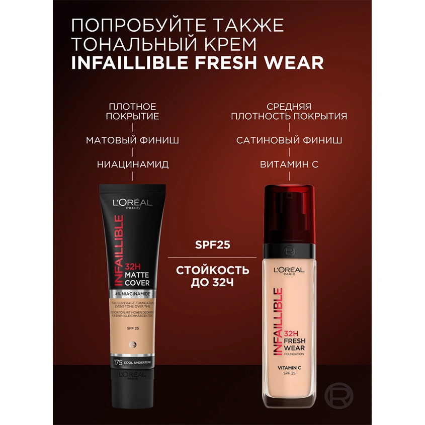Крем тональный для лица `LOREAL` INFAILLIBLE MATTE 32H тон 175