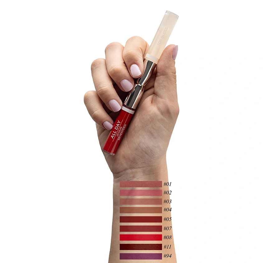 Помада-блеск для губ `SEVEN7EEN` ALL DAY LIP COLOR & TOP GLOSS жидкая стойкая тон 02 Розовый бежевый