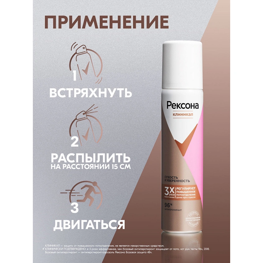 Део-спрей жен. `РЕКСОНА` КЛИНИКАЛ Сухость и уверенность 96 ч (антиперспирант) 75 мл