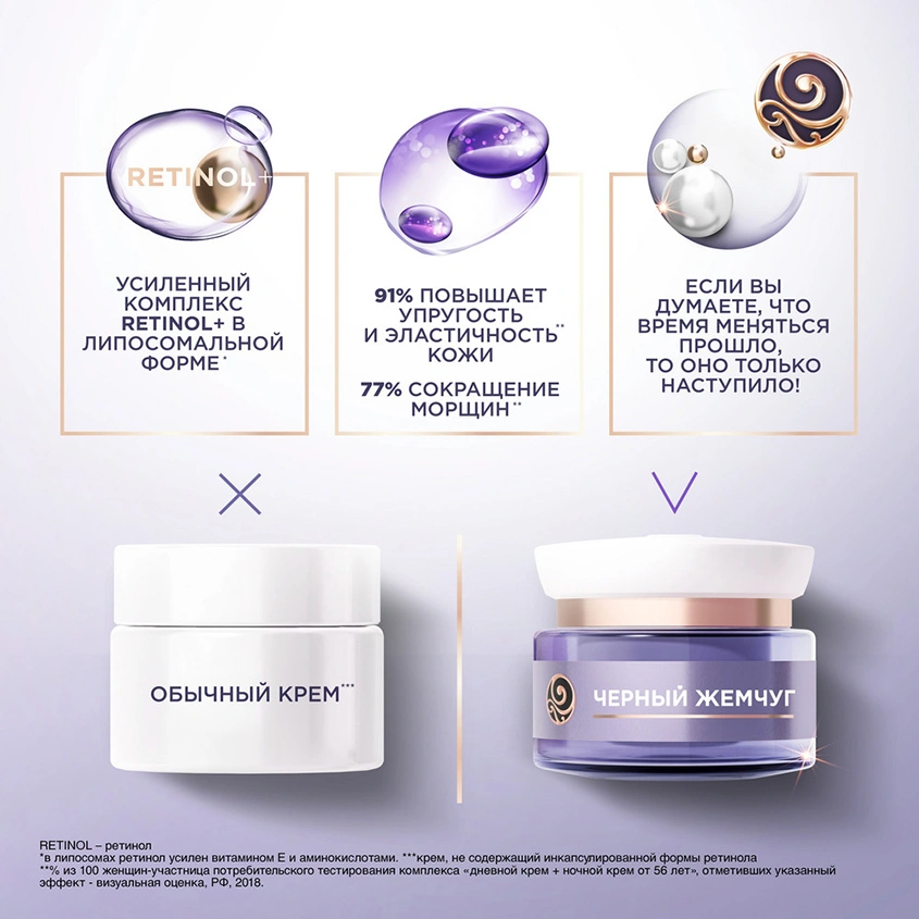 Крем для лица `ЧЕРНЫЙ ЖЕМЧУГ` RETINOL дневной 56+ (интенсивное омоложение) 50 мл