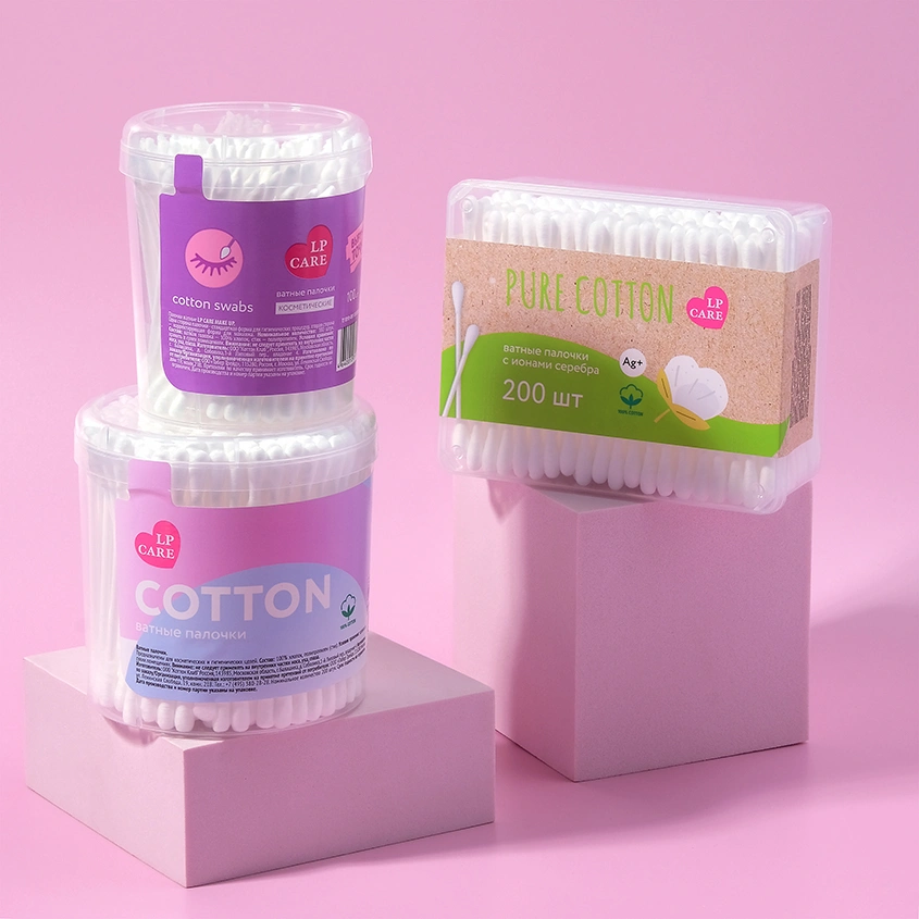 Палочки ватные `LP CARE` PURE COTTON с ионами серебра в коробке 200 шт