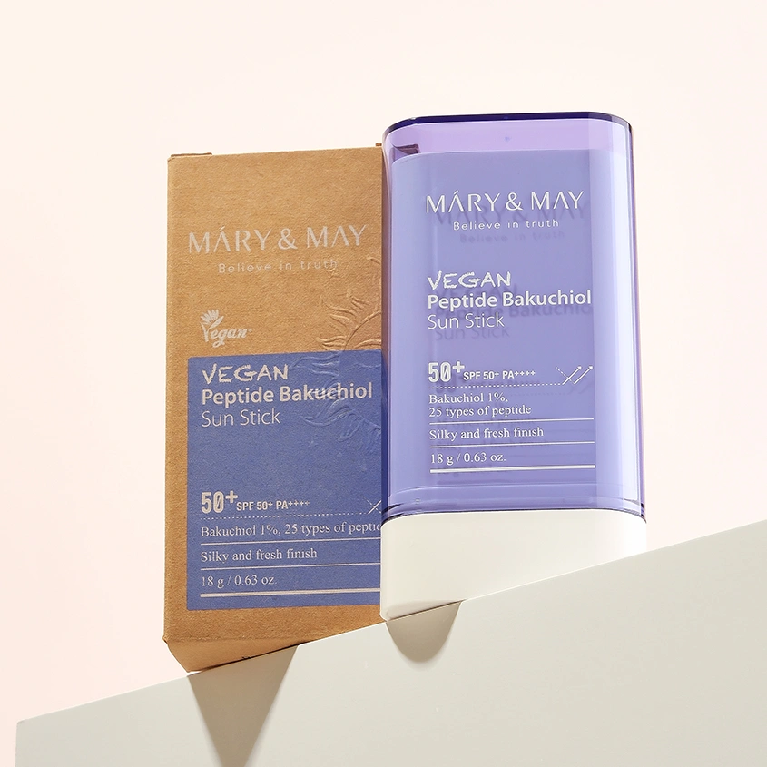 Стик для лица `MARY&MAY` солнцезащитный с бакучиолом и пептидами SPF50+ PA++++ 18 г