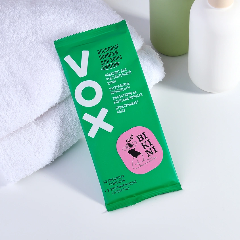 Полоски восковые для бикини `VOX` GREEN 12 шт + 2 салфетки