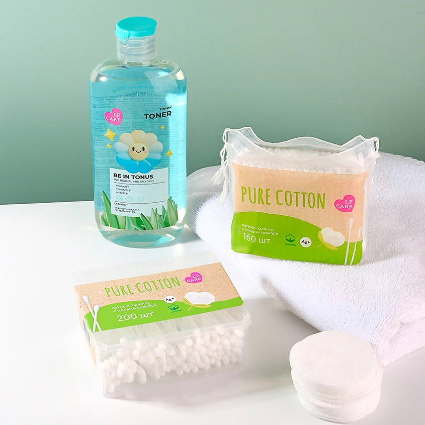 Палочки ватные `LP CARE` PURE COTTON с ионами серебра в коробке 200 шт