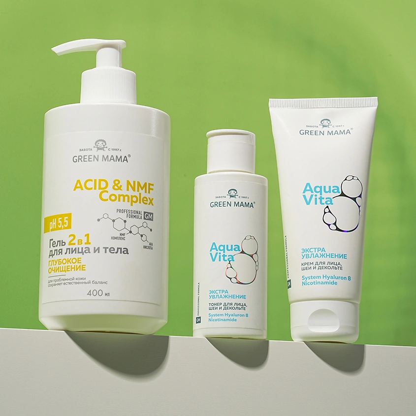 Крем для лица, шеи и декольте `GREEN MAMA` `AQUA VITA` экстра увлажнение 100 мл