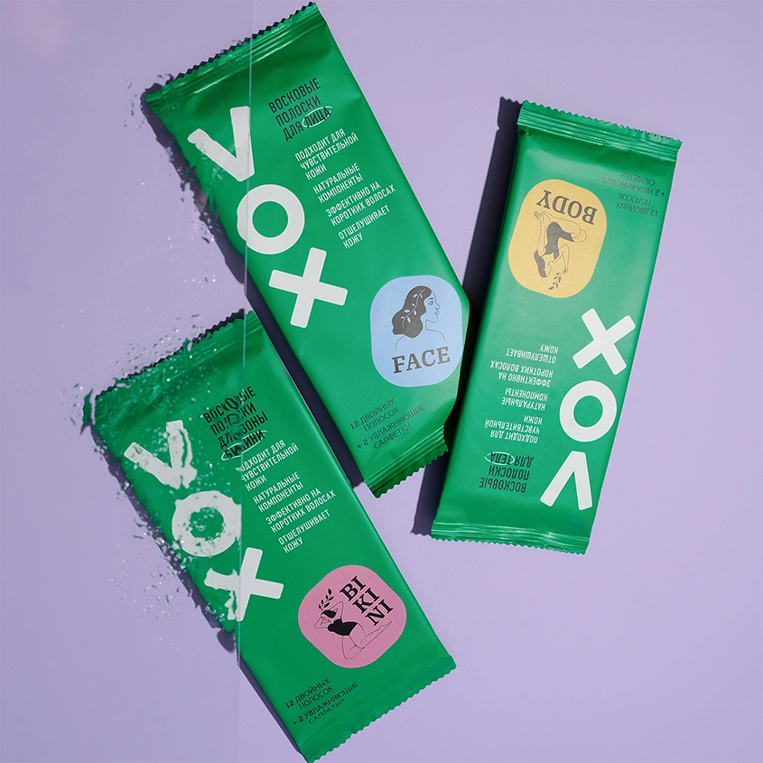 Полоски восковые для бикини `VOX` GREEN 12 шт + 2 салфетки