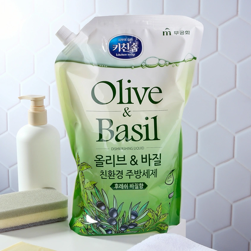 Средство для мытья посуды `MUKUNGHWA` Olive & basil дой-пак 1,2 л