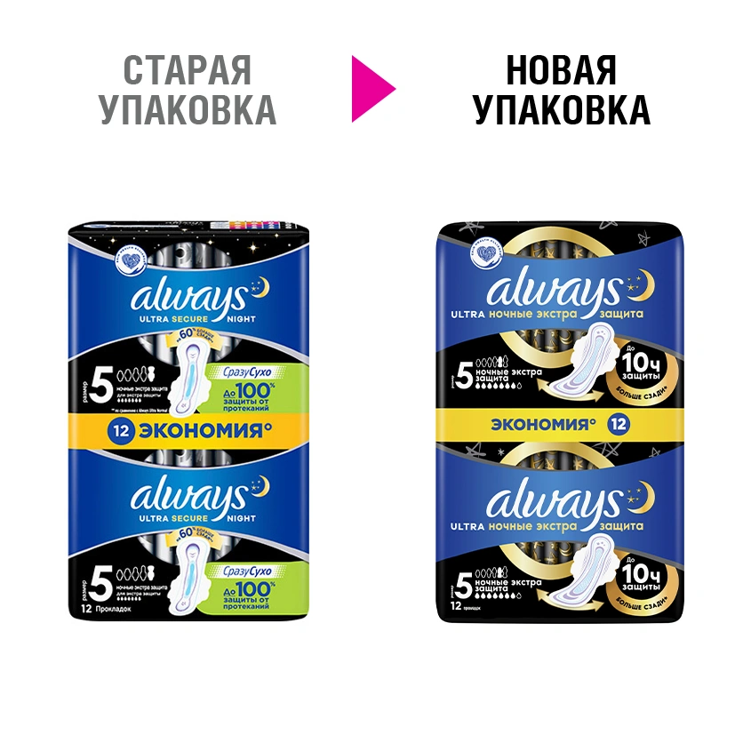 Прокладки тонкие `ALWAYS` Ultra Secure Night duo 12 шт