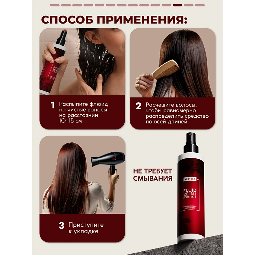 Флюид для волос `SEMILY` 20в1 термозащитный с ароматом миндаля и вишни 200 мл